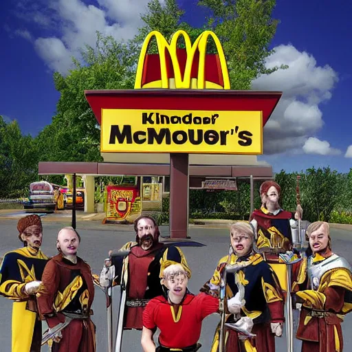 Prompt: king author and the knights of mcdonalds, highly detailed, high quality, high resolution