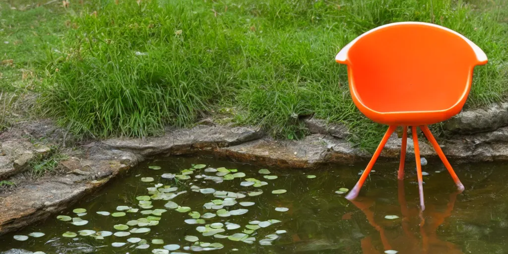 Image similar to plastic orange chair in the pond