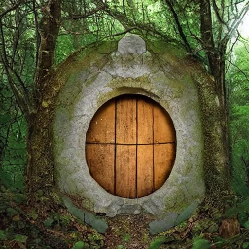 Prompt: portal in a forest in middle earth