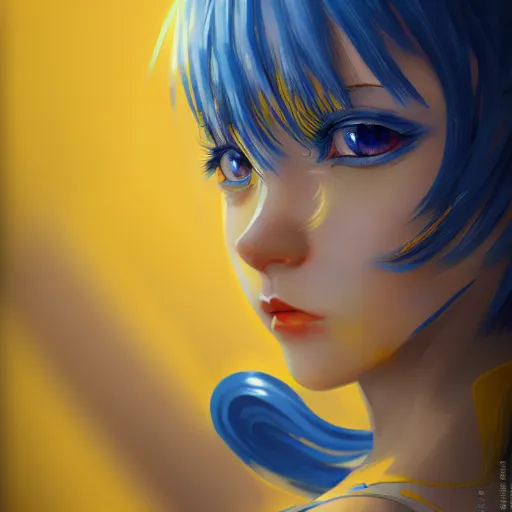 Image similar to a portrait of anime ukrainian blue and yellow girl, concept art, trending on artstation, highly detailed, intricate, sharp focus, digital art, 8 k