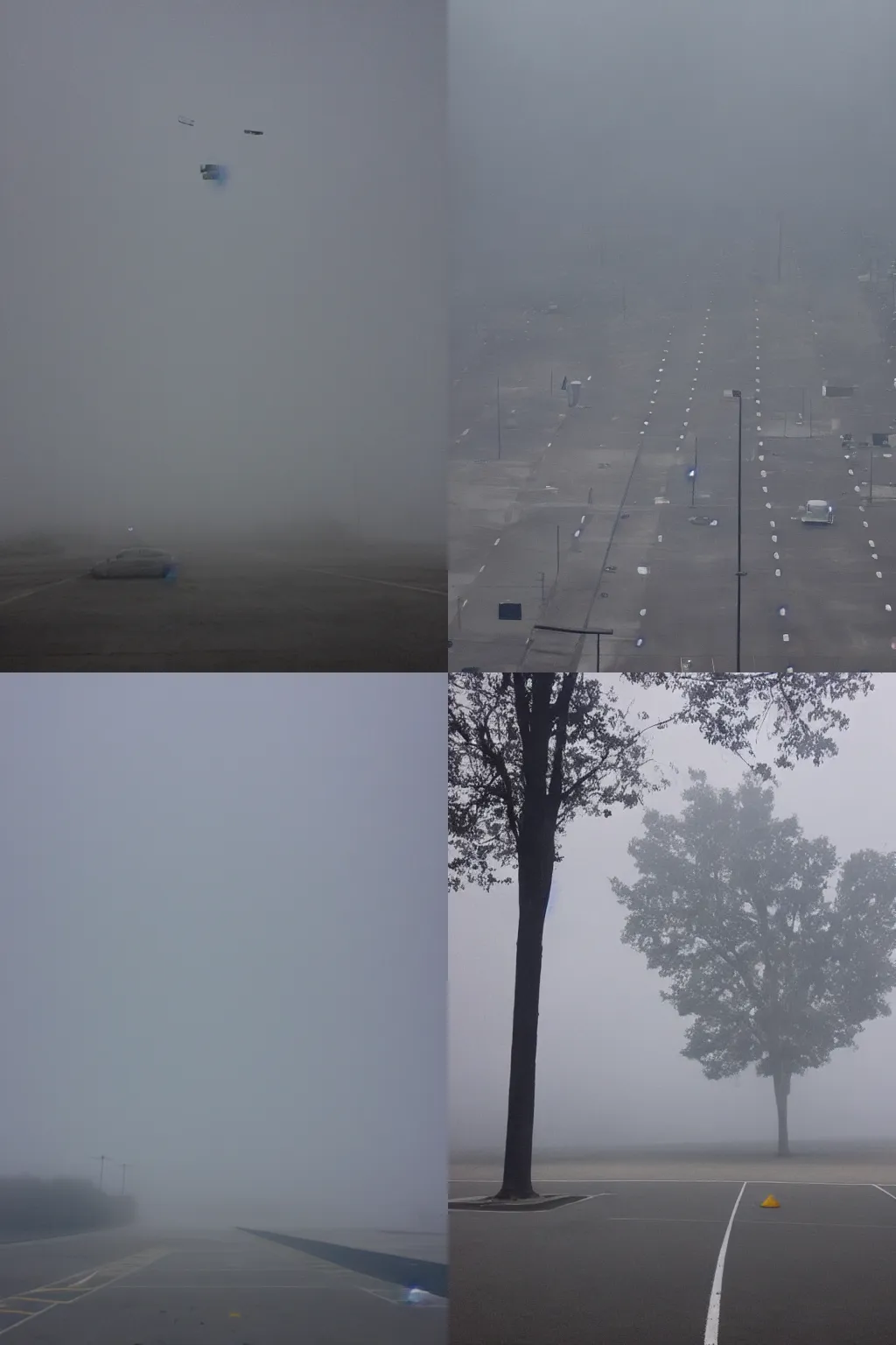 Prompt: empty liminal foggy parking lot many eyes!!!!!!!!!!! floating! in sky!!!