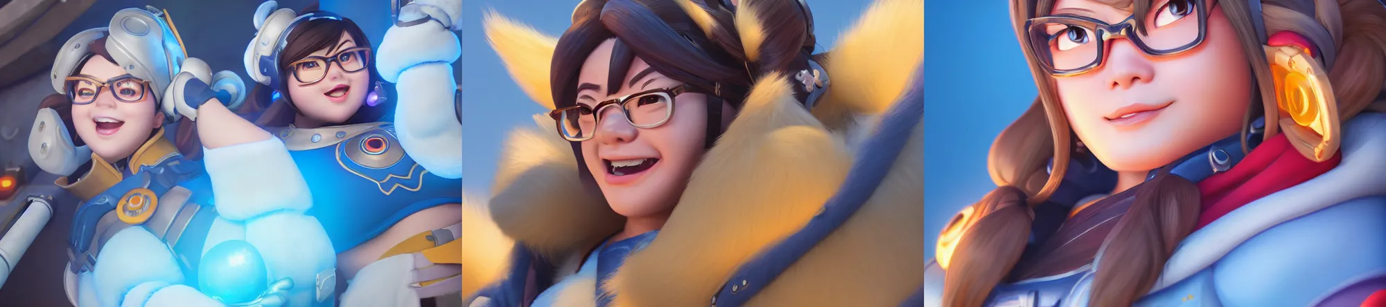 Prompt: hyperdetailed portrait of mei from overwatch as a disney pixar character, hd texture, beautiful 3D render, 8k, octane render, soft lighting, hyperrealistic, sharp focus, golden hour, specularity, reflections, Mei-Ling Zhou