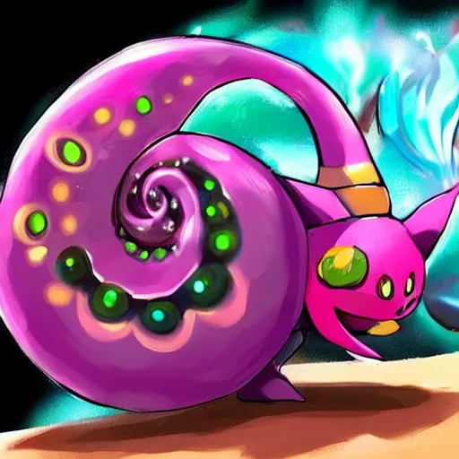 Prompt: A pokemon that looks like A Tangguan snail with multi-colored gemstones on the raised part of the shell，Trending on art station. Unreal engine.