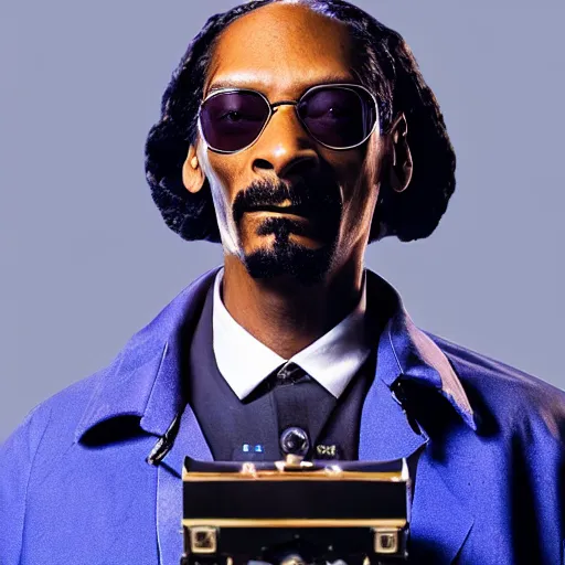 Image similar to snoop dogg as a man in a dark blue trenchcoat as the new doctor who, cinematic, volumetric lighting, f 8 aperture, cinematic eastman 5 3 8 4 film, photorealistic