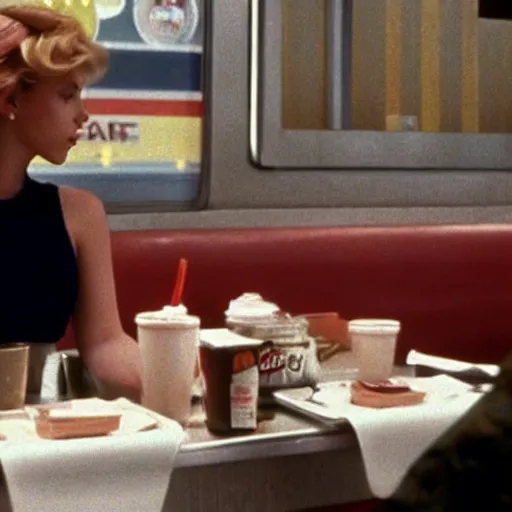 Image similar to a still of Scarlett Johansson as a waitress at the double r diner in Twin Peaks (1990)