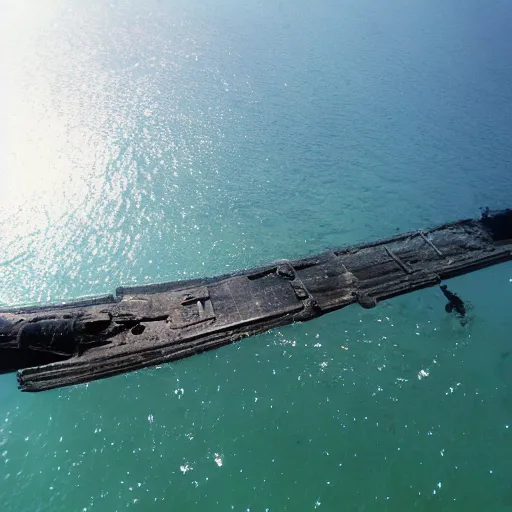 Prompt: the sunken remains of the battleship yamato.