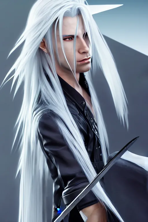 Image similar to sephiroth from final fantasy full view character design, highly detailed, wlop style, artstation, soft light, sharp focus, illustration