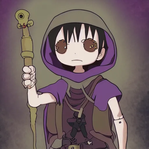 Image similar to cute little boy wearing an skull mask and dressed in an nun outfit in desert, purple color palette, artwork made in made in abyss art style, inspired in ddtank and hirohiko araki, ray tracing, soft details, anatomically correct