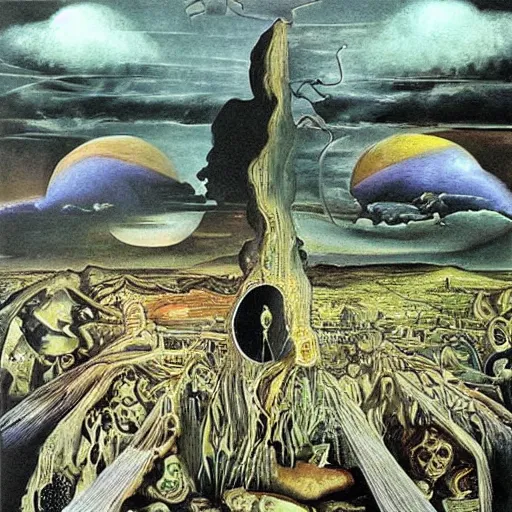 Prompt: the world between death and life, surrealistic extremely detailed painting, by damien gilley and salvador dali