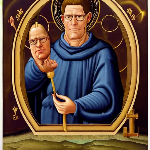 Image similar to hank hill as the saint of propane, renaissance religious painting, painting by carlo crivelli, trending on artstation