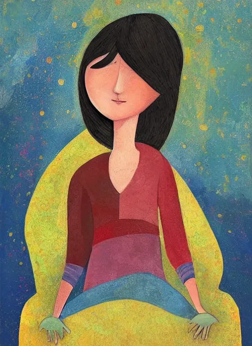 Image similar to a wonderful childrens illustration book portrait painting of a woman, art by tracie grimwood, colorful, whimsical, aesthetically pleasing and harmonious natural colors