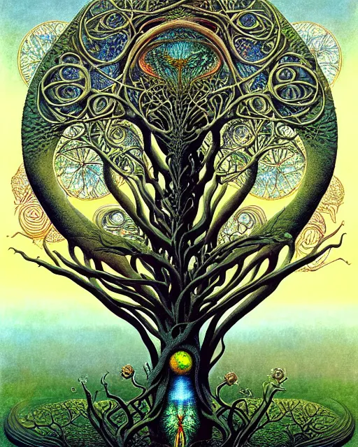 Image similar to tree of life by roger dean and andrew ferez, art forms of nature by ernst haeckel, divine chaos engine, symbolist, visionary, art nouveau, botanical fractal structures, organic, detailed, realistic, surreality