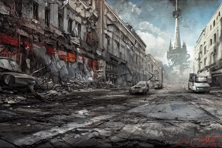 Image similar to derelict soviet, concept art, kyiv streen, ukrainian city, street cinematic clean art darek zabrocki, digital art,