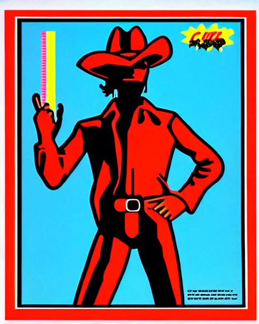 Image similar to laser disk cowboy, 9 0's magazine ad art style