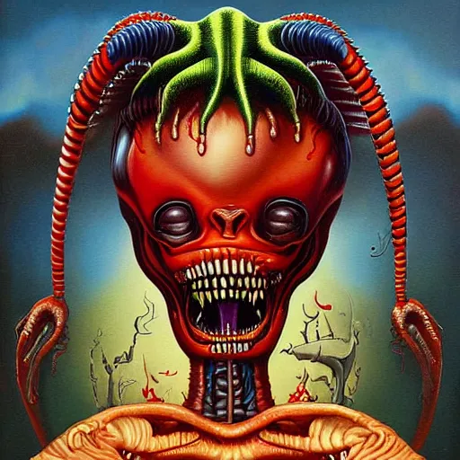 Image similar to Xenomorph painting by Mark Ryden and Alex Gross, Todd Schorr highly detailed