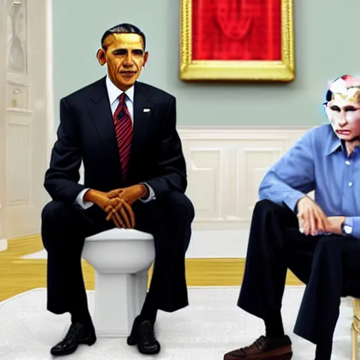 Image similar to obama and putin sitting on a toilet, 8 k resolution, realistic faces, hyper detailed