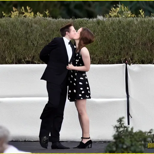 Prompt: emma watson and elon musk kissing at the funeral 4k photography
