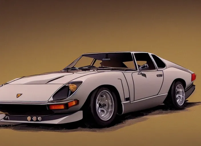 Prompt: a blending, amalgamation and detailed combination of a lamborghini countach, datsun 2 6 0 z and a jaguar e - type, concept art, very round headlights, long front end, 8 k, highly detailed, trending on art station, dramatic lighting