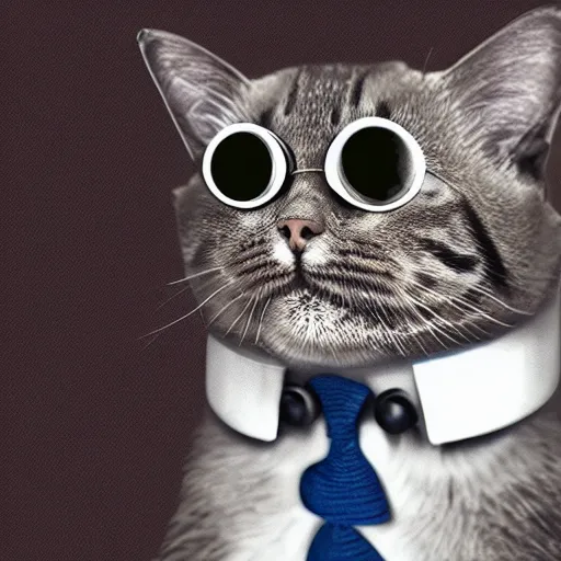 Prompt: a cat with binoculars and a suit in the style of arcane, portrait