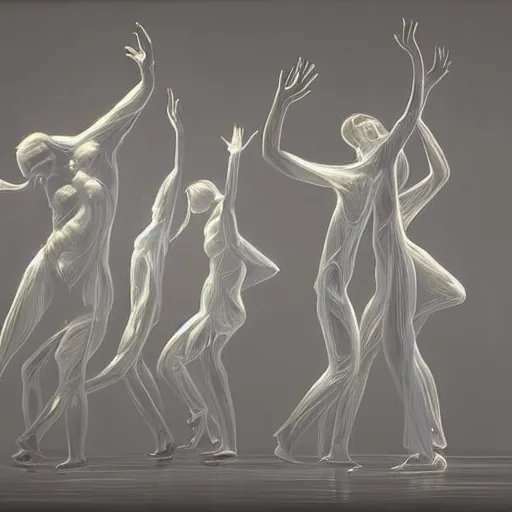 Prompt: liquid people dancing in a lightfull room by lynda benglis, hyperrealistic, shadows, high detail, digital art