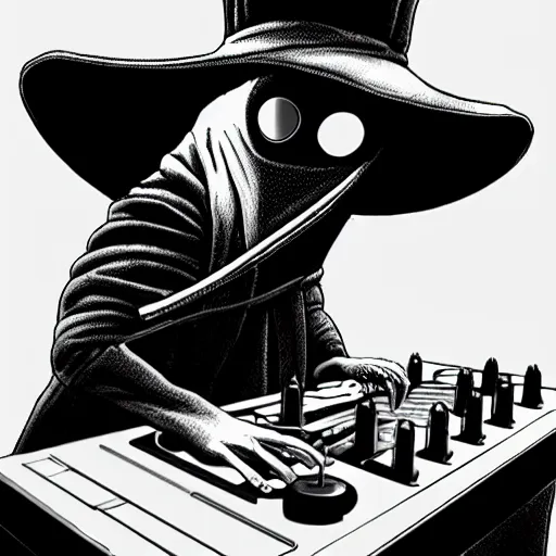 Image similar to the plague doctor on the dj decks