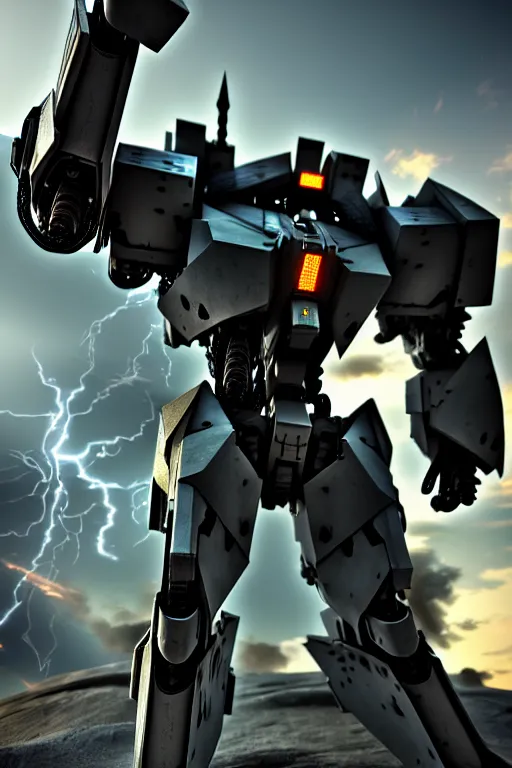 Prompt: hyper detailed 8 k cinematic still, rendering with volumetric lightning and ray tracing, show case of a skinny full body aggressive armored core jaeger, weathering armor plating, decipticon armor plating, aggressive head, endoekeleton exposure