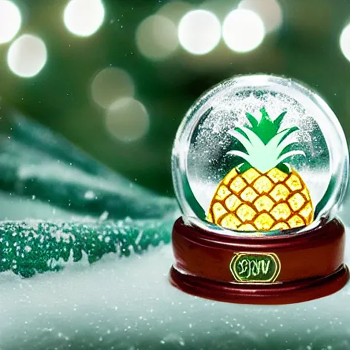 Image similar to snow globe with a pineapple inside, realistic