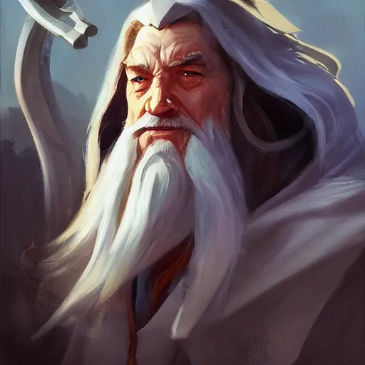 Prompt: greg manchess portrait painting of gandalf as overwatch character, medium shot, asymmetrical, profile picture, organic painting, sunny day, matte painting, bold shapes, hard edges, street art, trending on artstation, by huang guangjian and gil elvgren and sachin teng