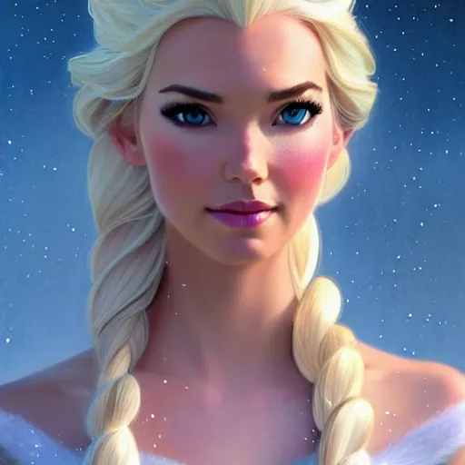 Image similar to Odette Annable with blonde hair as Elsa from Frozen, western, D&D, fantasy, intricate, elegant, highly detailed, digital painting, artstation, concept art, matte, sharp focus, illustration, art by Artgerm and Greg Rutkowski and Alphonse Mucha