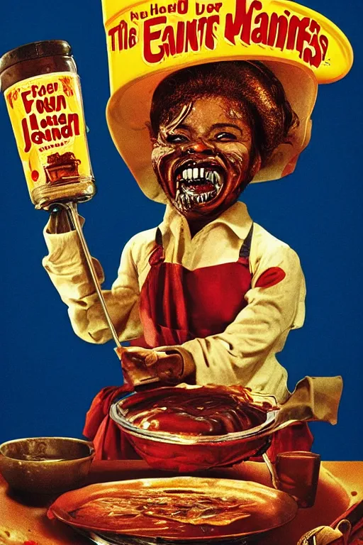 Image similar to aunt jemima covered in maple syrup horror movie cinematic