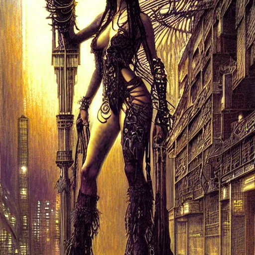 Image similar to a portrait of a female art nouveau cyberpunk shaman by ted nasmith and luis royo