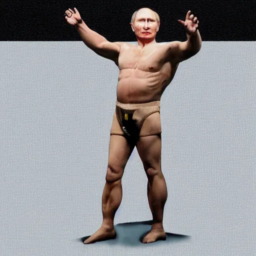 Prompt: a picture of putin, putin has legs the size of a baby's legs, hes wearing a diaper, super detailed, hyper realistic.