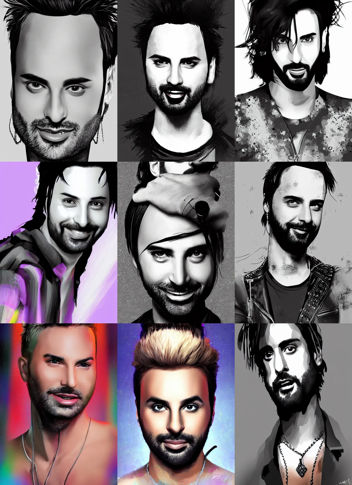 Prompt: popstar tarkan digital art portrait by yasar vurdem, brushes, wetbrushes, illustration, vector drawing, photorealistic, vector drawing, trending on artstation, 8 k