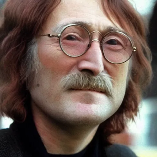 Image similar to A colored colorized real photograph of old John Lennon as an old man in his eighties with short hair in the 2010s, Old John Lennon, taken in the early 2020s, taken on a 2010s Camera, realistic, hyperrealistic, very realistic, very very realistic, highly detailed, very detailed, extremely detailed, detailed, digital art, trending on artstation, headshot and bodyshot, detailed face, very detailed face, very detailed face, real, real world, in real life, realism, HD Quality, 8k resolution, intricate details, colorized photograph, colorized photo, John Lennon as an old man with short hair, old, old man, headshot and bodyshot, old man that looks like John Lennon with short hair, old guy with short hair