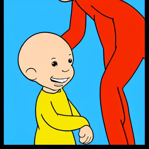 Prompt: curious george slapping caillou in the mouth. pbs cartoon style
