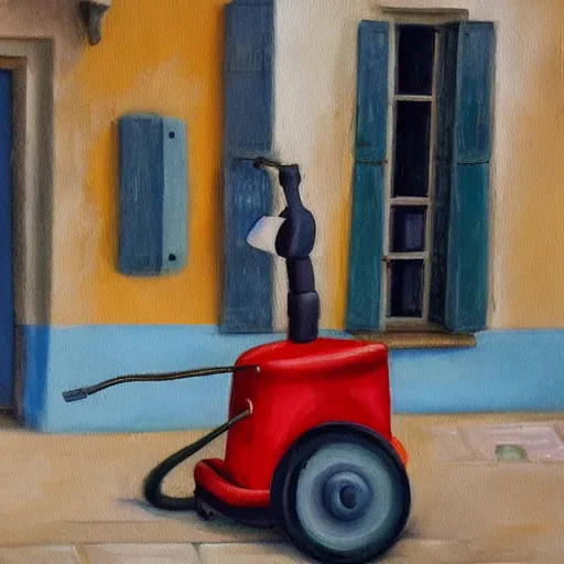 Prompt: painting of an old vacuum cleaner in Venice Italy, colorful