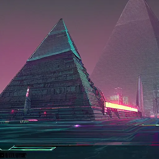 Prompt: cyberpunk future digital Giza pyramids