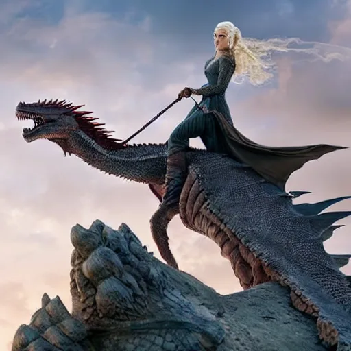 Prompt: Daenerys riding a dragon