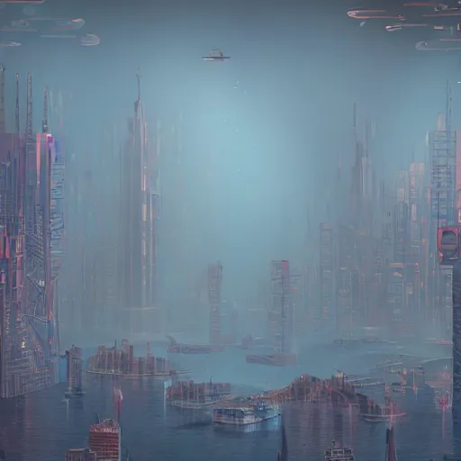 Image similar to a gigantic city base underwater, photo-realistic, colorful, dark, smog, complex, shot by a camera,