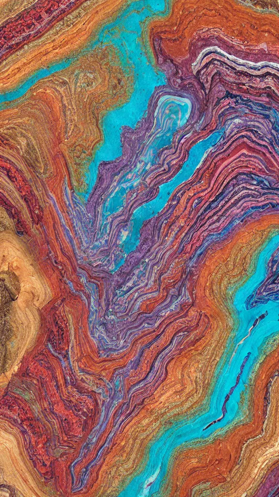 Prompt: vivid and pastel colors, folded, deep tessellated planes and shelves of rock, alien sedimentary schematic, igneous rock, marbled veins, macro photography, 3D!!! diorama, depth of field with a patina of inlaid circuitry, layers of strata, mineral grains, dramatic lighting, rock texture, sand by James jean, geology, octane render in the style of Luis García Mozos