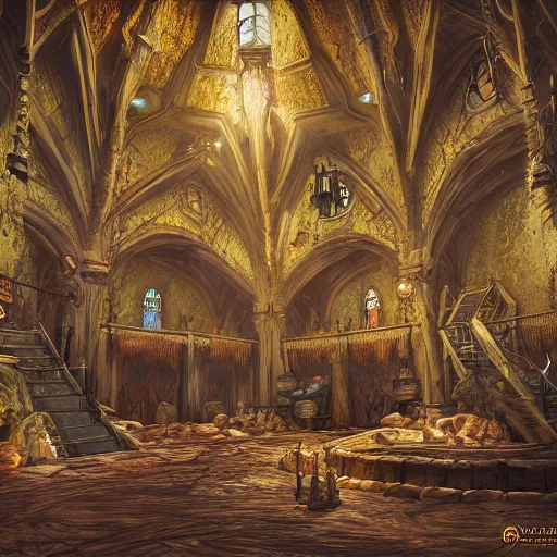 Image similar to interior of a fantasy castle, highly detailed, artstation, digital art