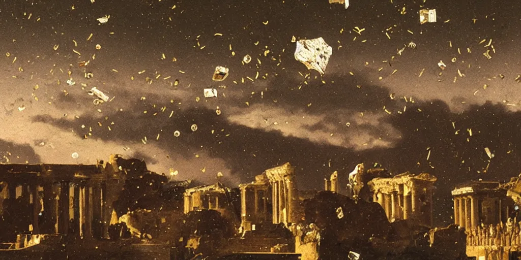 Image similar to meteorites falling from the sky on ancient rome