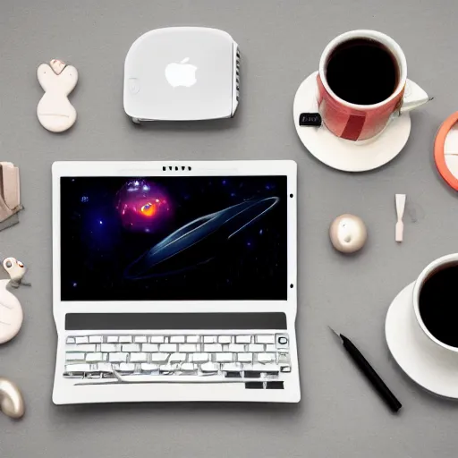 Image similar to product photo concept for a new laptop made by aliens in space