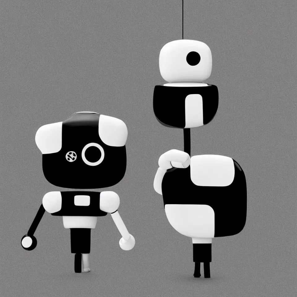 Prompt: simple minimalist robot mascot white head and black body icon