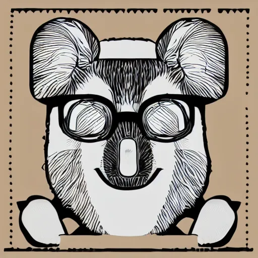 Prompt: a vector based illustration about a hipster koala with sunglasses in the style of die cut sticker, negative space is mandatory, no gradients, black ink on white background, smooth curves, vector spline curve style