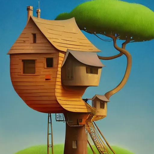 Image similar to Goro Fujita ilustration A tree house with an elevator outside, painting by Goro Fujita, sharp focus, highly detailed, ArtStation