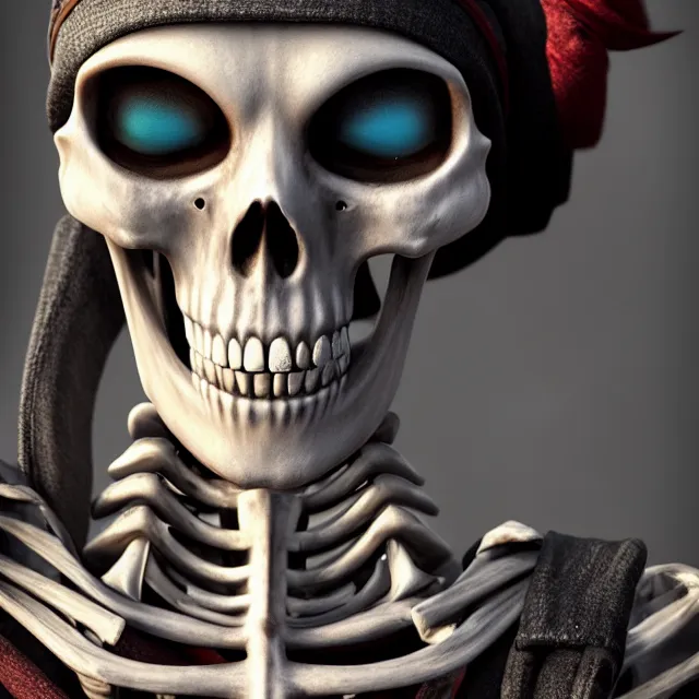 Image similar to perfectly centered close up portrait, skeleton pirate, highly detailed, character concept, unreal engine 5, candid photography, by anne stokes