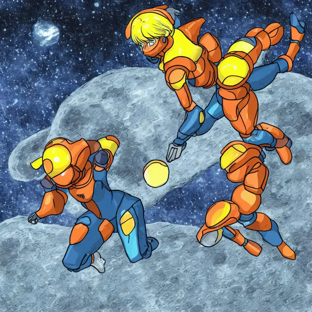 Image similar to Samus Aran walking on the moon