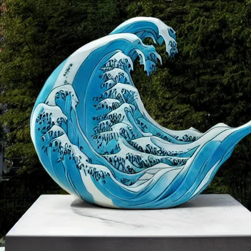Image similar to a photo of a marble sculpture of The Great Wave off Kanagawa