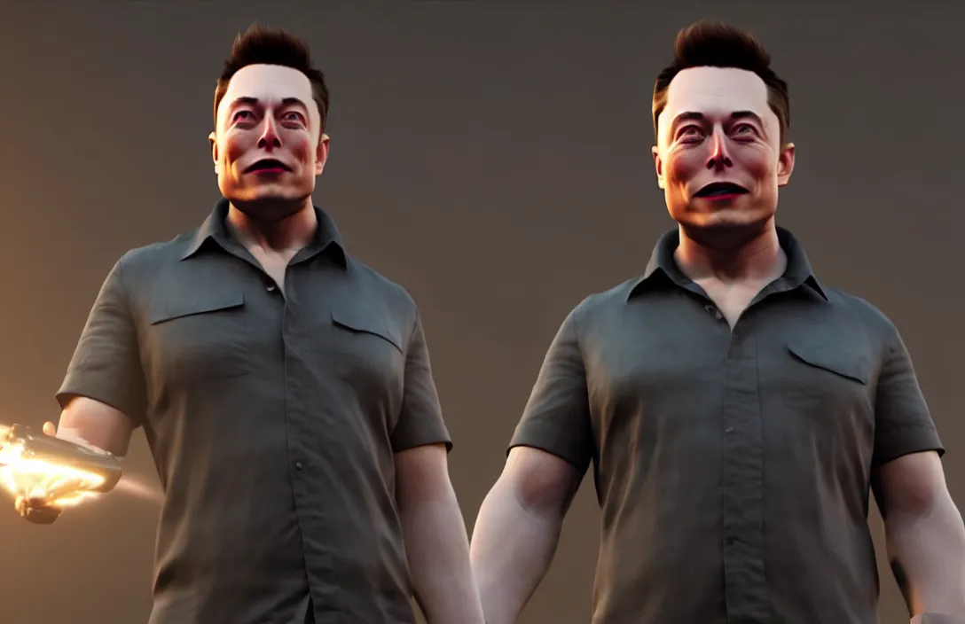 Prompt: epic cutscenes featuring elon musk created by blizzard environment lighting proper illumination cinematics constructed and rendered 3 d studio max textures processed in photoshop circa 1 9 9 9